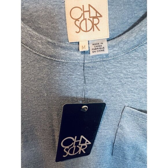 Chaser Linen Short Sleeve Top Size Medium Blue Cut Out Detail High Low Hem NWT - Picture 2 of 7